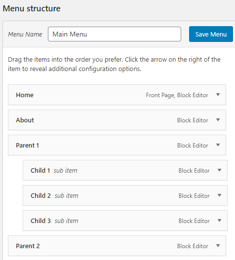 Multi-level menu structure